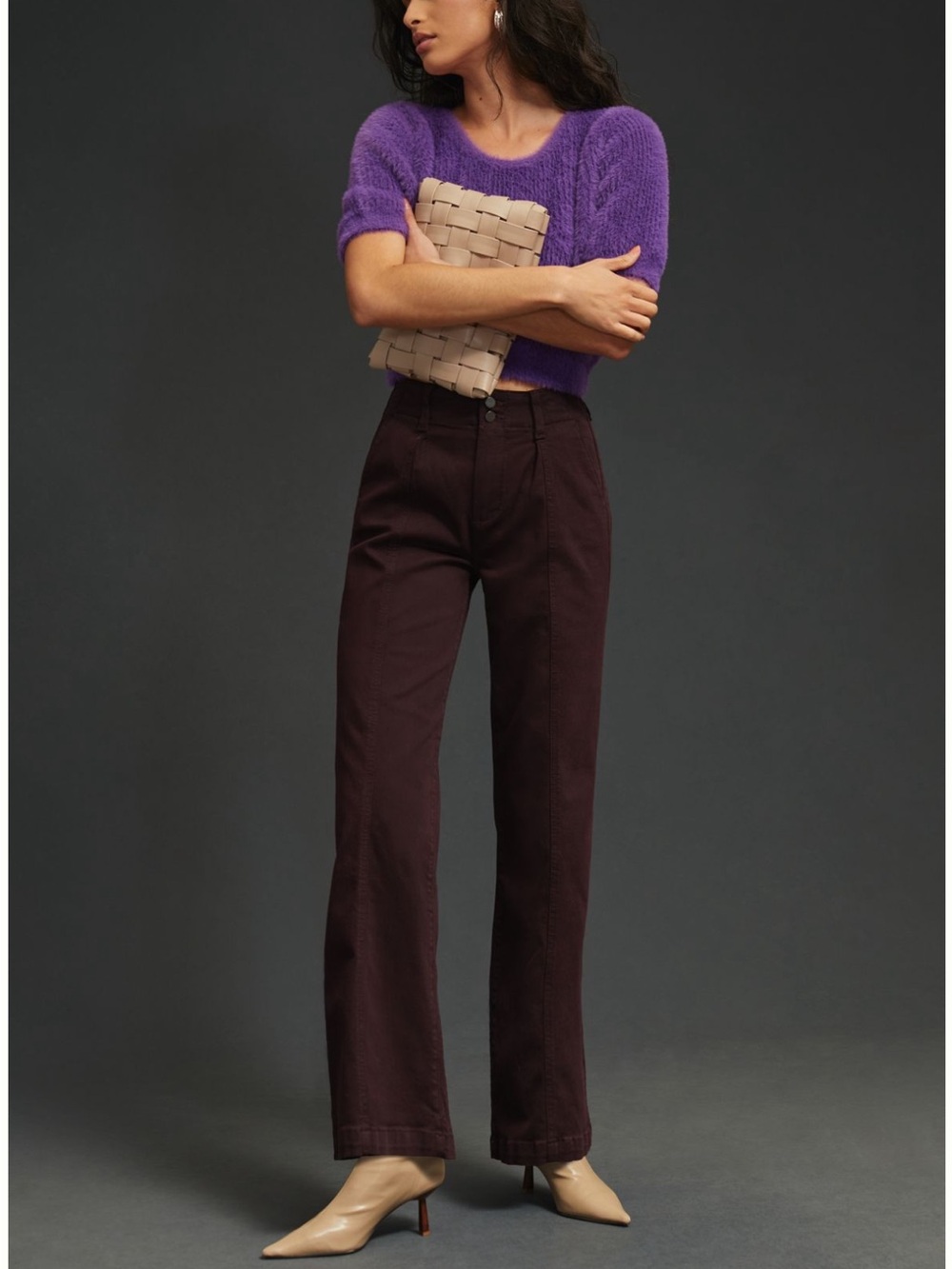 PAIGE High-Waist Trousers in Deep Plum